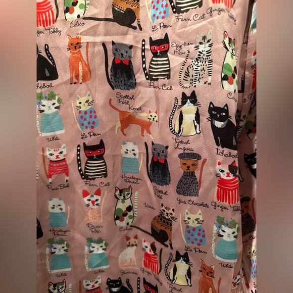 Anany Pink Cat satin Sheen Top with button 3/4 Sleeves Sz S - Picture 4 of 6